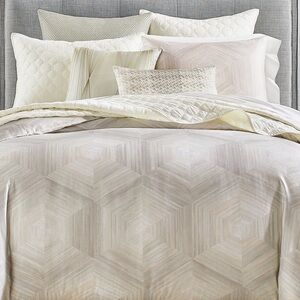 Hotel Collection Luster Geo Cream and Seafoam Green Cotton Duvet Cover Set